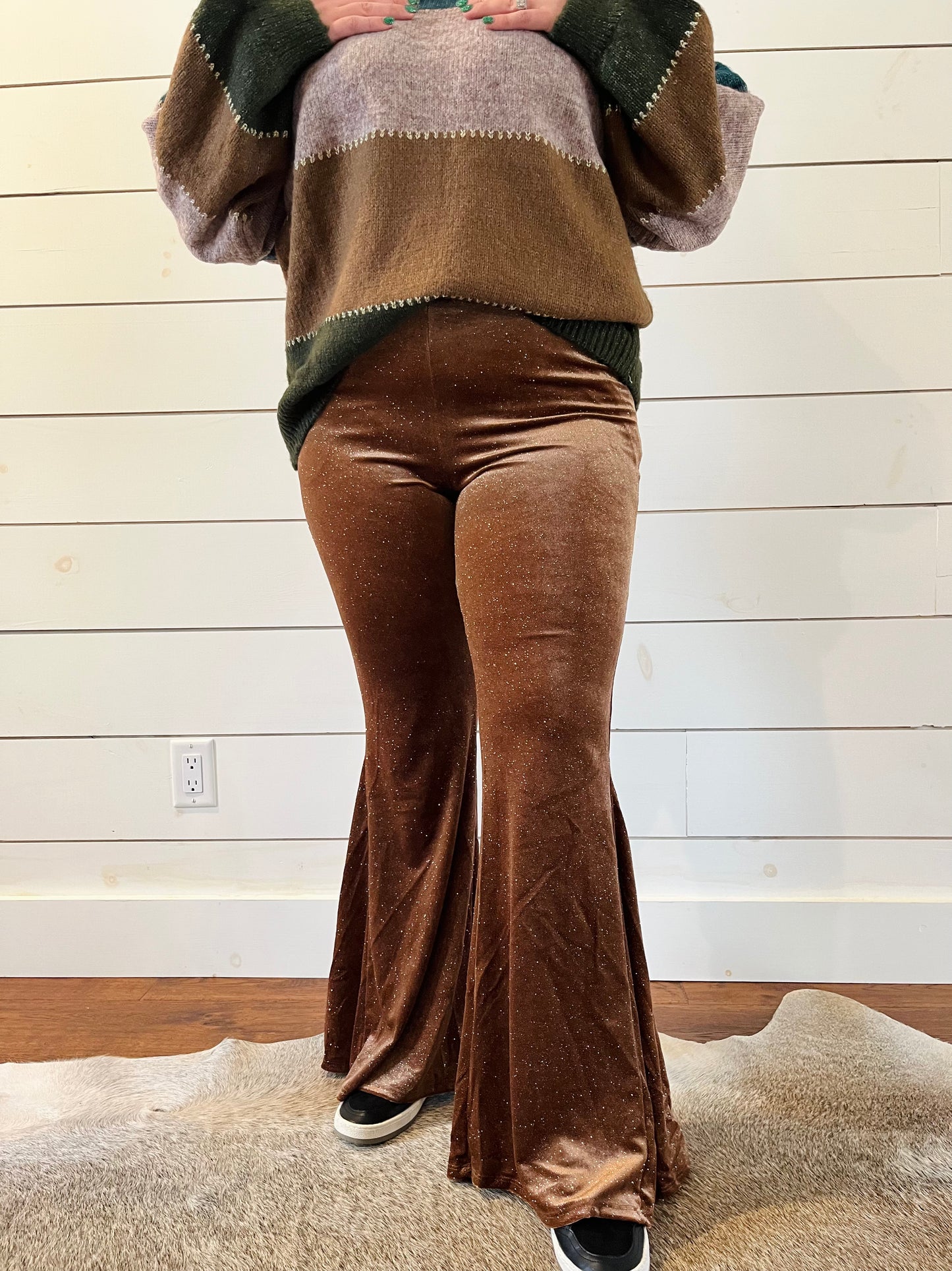 Brown Sparkle Flare Pants
